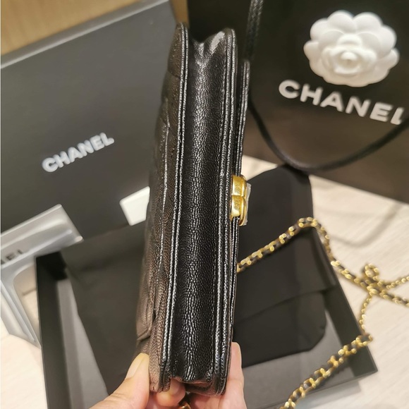 CHANEL Caviar Quilted Coco First Wallet On Chain WOC Black - Picture 5 of 10